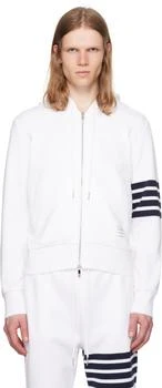 Thom Browne | White Classic Loopback 4-Bar Zip Up Hoodie