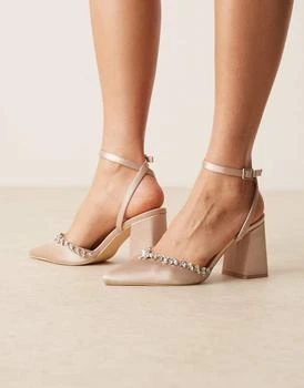 Be Mine Bridal Rubinaa embellished block heeled shoes in blush satin