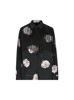 Prada Rose-Printed Long-Sleeved Fringed Shirt