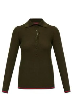 Gucci | Gucci Ribbed Knit Long-Sleeve Polo Shirt