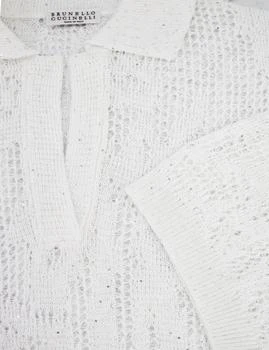 Brunello Cucinelli | Brunello Cucinelli Open-Knit Sequined Polo Knitted Top