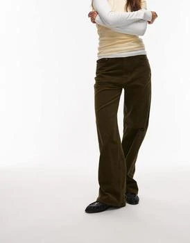 ARKET Coral low rise baggy wide leg stretch cord trousers in khaki green