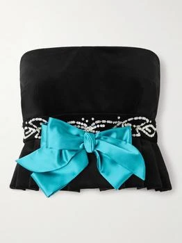 Valentino | Embellished Satin-trimmed Cropped Cotton-blend Velvet Peplum Top  - IT36