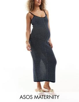 ASOS Maternity ASOS DESIGN Maternity knitted strappy midaxi dress in textured stripe