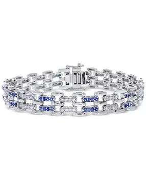 Macy's | Men's Sapphire (1-3/4 ct. t.w.) & Diamond (1-1/2 ct. t.w.) Link Bracelet in Sterling Silver