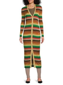 Valentino | ​Striped Button-Front Ribbed Maxi Cardigan