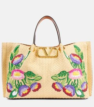 Valentino | VLogo Medium raffia-effect tote bag
