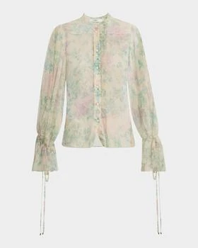 Chloé | Floral Silk Balloon-Sleeve Button-Down Top