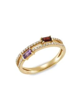 Saks Fifth Avenue | 14K Yellow Gold, Rhodolite Garnet, Amethyst & 0.16 TCW Diamond Ring