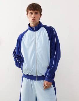 COLLUSION velour panelled jacket co-ord in blue