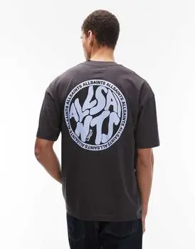 Allsaints distortion t-shirt in washed black / teal