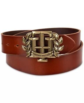 Men's Iconic Monogram Crest Plaque Buckle Leather Belt