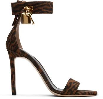 Tom Ford | Brown Ocelot-Print Suede Padlock Heeled Sandals