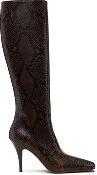 Stella McCartney | Brown Square-Toe Snake Knee-High Stiletto Boots