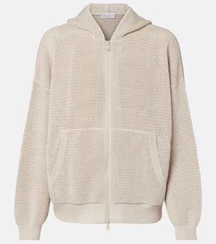 Brunello Cucinelli | Open-knit cotton-blend lamé zip-up hoodie