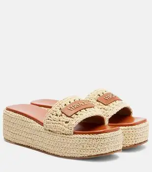Versace | Logo raffia platform espadrille slides