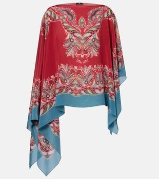 ETRO | Asymmetrical floral silk crêpe poncho