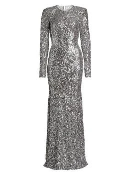 Sequined Long-Sleeve Gown