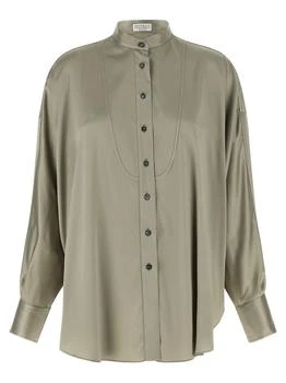 Brunello Cucinelli | Brunello Cucinelli Satin Mandarin-Collar Shirt