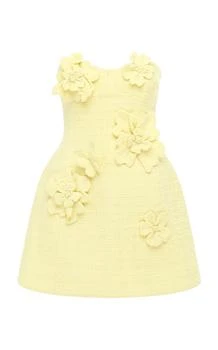 Leo Lin - Rosario Floral-Appliquéd Tweed Mini Dress - Yellow - AU 12 - Moda Operandi