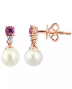 Effy | EFFY® Cultured Freshwater Pearl (5-1/2mm), Pink Sapphire (1/4 ct. t.w.), and Diamond (1/20 ct. t.w.) Drop Earrings in 14k Rose Gold