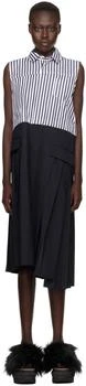 Sacai | White & Navy Suiting x Cotton Poplin Midi Dress