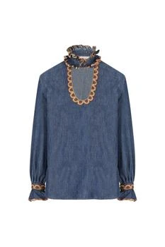 Valentino | Valentino Ruffled Long-Sleeved Denim Top
