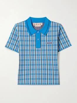 Marni | Checked Jacquard-knit Polo Top - Bright blue - IT36
