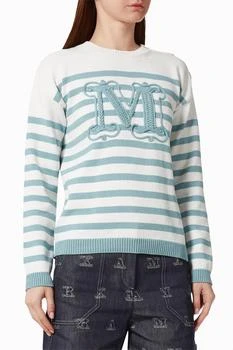 Max Mara | Women's Spider Jersey Sweater In White/ Light Blue
