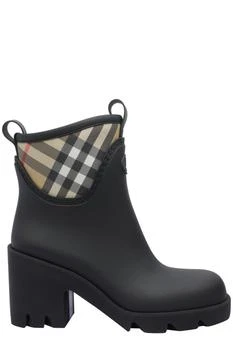 Burberry | Burberry Round-Toe Checked Heeled Boots