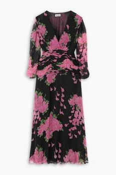 Racquel ruched floral-print devoré-velvet midi dress