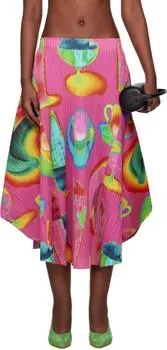 Pink & Green Thermal Foods Midi Skirt