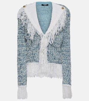 Balmain | Fringed denim tweed jacket