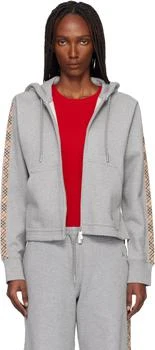 Burberry | Gray Check Trim Cotton Zip Hoodie