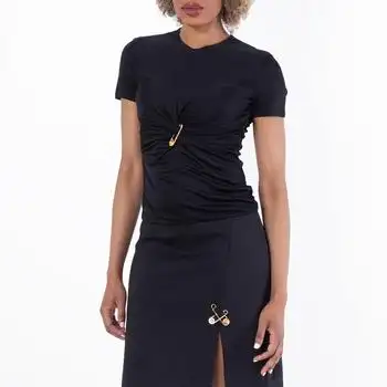 Versace | Versace Safety Pin Gathered Viscose Top, Brand Size 42 ( US Size 6 )