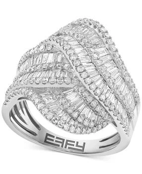 Effy | EFFY® Diamond Round & Baguette Multirow Crossover Statement Ring (1-3/8 ct. t.w.) in 14K White Gold