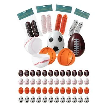 Glitzhome 48 Pack 2.25" H Easter Plastic Fillable Sports Eggs, 12 of Each Basketball, Football, Baseball, Soccer