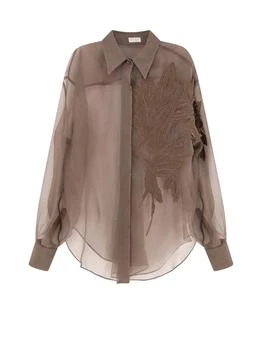 Brunello Cucinelli | Brunello Cucinelli Herbarium Appliqué Crispy Satin Shirt