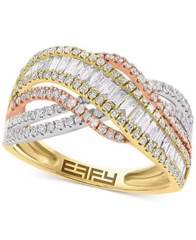 Effy | EFFY® Diamond Round & Baguette Crossover Ring (1 ct. t.w.) in 14k Tricolor Gold