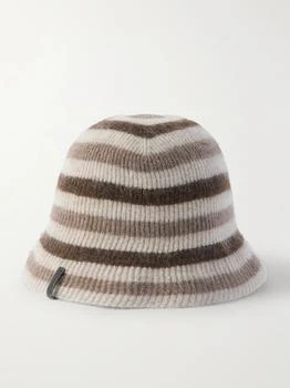 Brunello Cucinelli | Bead-embellished Striped Metallic Ribbed-knit Bucket Hat