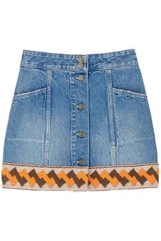Valentino | Valentino Jacquard-Trim Mid-Rise Denim Skirt