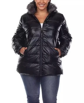 Plus Size Metallic Puffer Coat with Hoodie