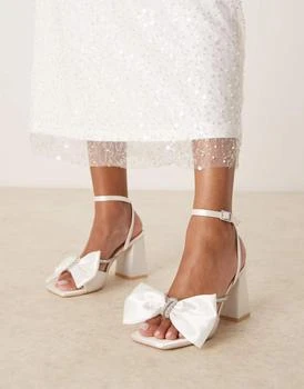 Be Mine Tisca high block heeled sandals with bow in satin ivory