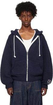Navy Hand Knitted Zip Hoodie