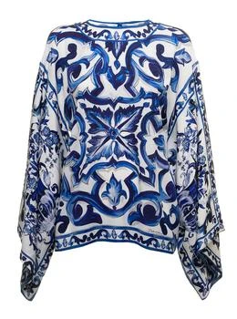 Dolce & Gabbana | Dolce & Gabbana Majolica-Print Round Neck Charmeuse Blouse