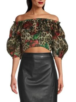 Dolce & Gabbana | ​Off-The-Shoulder Floral Silk Crop Top