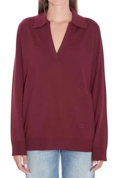 Gucci | Gucci Logo Embroidered Long-Sleeve Knit Polo Shirt