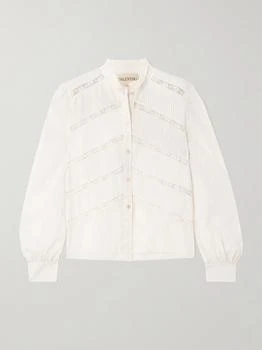 Valentino | Lace-trimmed Pintucked Cotton-poplin Shirt  - IT36