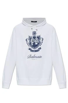 Balmain | Balmain College Emblem Printed Drawstring Hoodie