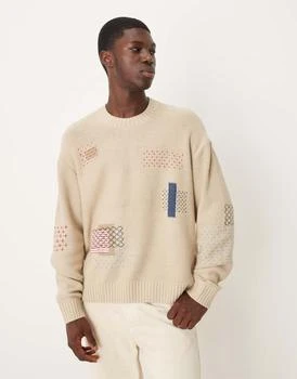 Abercrombie 
Fitch crew neck patch graphic jumper in cream